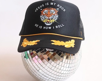 Rock and Roll Hat for Christian Gift Retro Trucker Hat for Youth Pastor Baseball Hat for Teen Rock Style Streetwear Church Hat for Mom Group