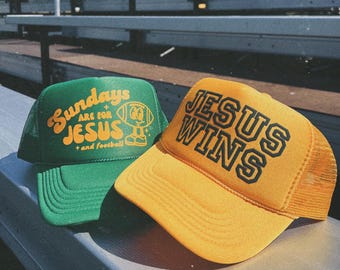 Game Day Hat, Jesus Wins Trucker Hat, Custom Trucker Hat, Sports Mom Hat, Team Color Trucker Hat