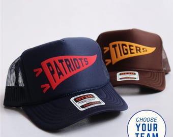 Custom Team Name Hat Personalized Team Trucker Hat Puff Print Game Day Hat for Sports Mom School Spirit Custom Pennant Hat
