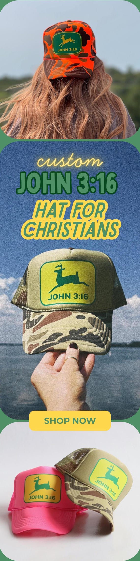 Custom Christian Trucker Hat Camo Hunting Gear John 316  display picture 1