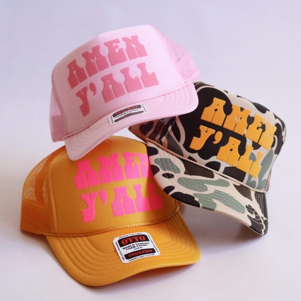 Custom Hat for Christian Cowgirl Amen Y'all Hat for Women Gift Custom Western Trucker Hat for Country Festival Cute Jesus Hat for Girl Teen