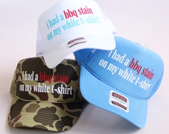 BBQ Stain on My White T-Shirt Custom Trucker Hat Tim McGraw Cowboy Hat for Country Music Fan Hat for Summer Labor Day Trucker for Women Men