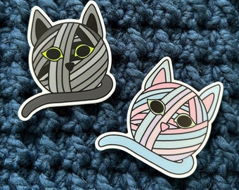 Yarn Ball Kitty Vinyl Sticker - Gift for Crocheters & Cat Lovers