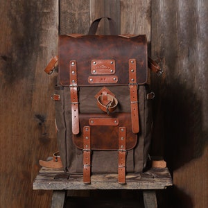 Travel Backpack, Laptop Macbook Air Bag, Waxed Canvas Bag, Outdoor Hiking Bag, Brown Shoulder Bag,  Personalized Gift, İnspirational Art