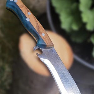 Hand Forged Camping Knife with Sheath | Custom Full Tang Hunting Knife | Olive and Epoxy Handle | Gift for Him | Böhler Steel 4116