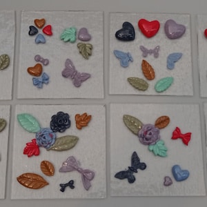 3D Fused glass clay art Hearts Bows Leaves and Butterflies
