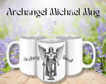 Archangel Michael Ceramic Coffee Mug 15oz, in Black and White