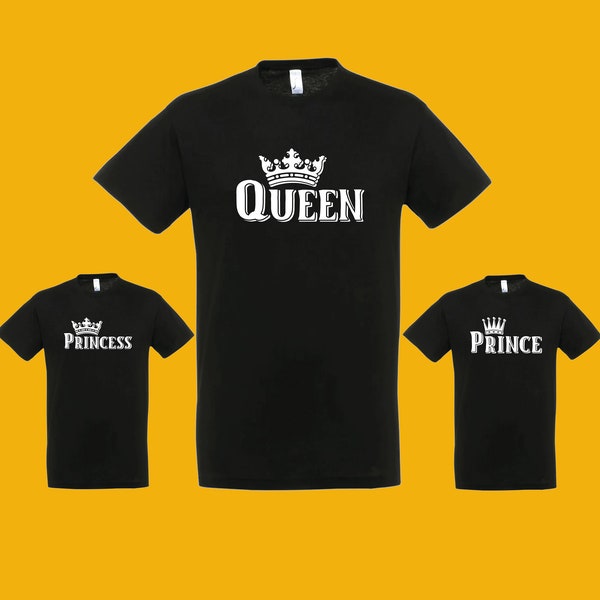 Tee-shirt Mère/Fille/Fils QUEEN/PRINCESS/PRINCE