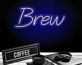 Brew neon sign for Cafe or Coffee Shop. Led coffee sign
