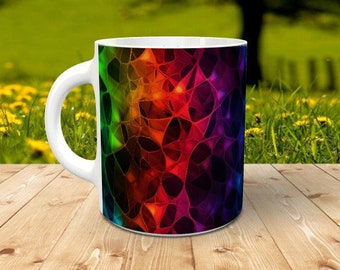 Geometric Multicolour Mug | Modern Trippy Pattern | Quality Print | 325ml 11oz | Birthday Gift Christmas Gift Valentine Gift | Multi Colours