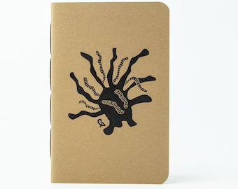 Handmade Notebook, Linocut Printed Cover, Punk Design, Sketchbook