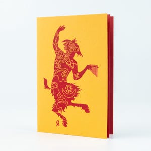 Pan bi-fold card, handprinted, original design, linoleum, block-printed, double sustainable paper, turtle, Lesvos Greece