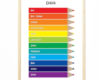 Color Chart Poster for Kids • Educational Wall Art • Rainbow Colors Printable • Digital Download