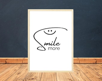 Smile More Motivational Quote Poster, Minimalist Wall Art Print, Inspirational Typography Digital Download