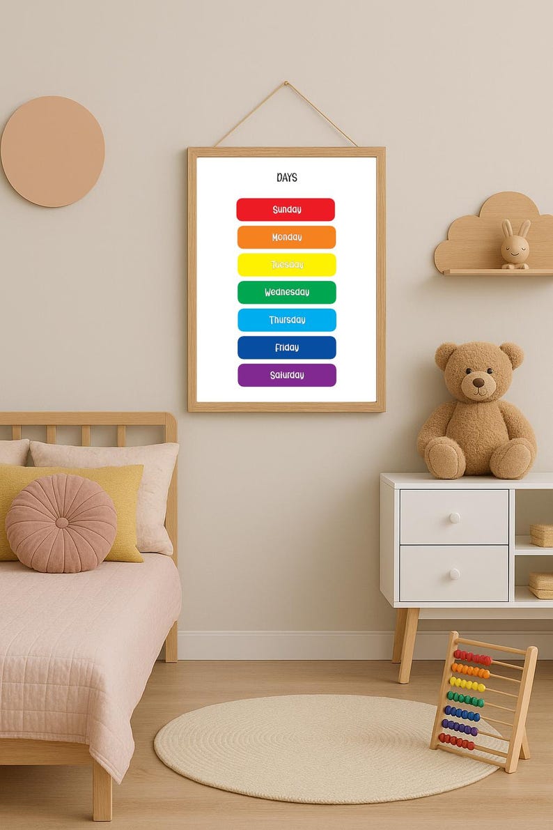 Watercolor Days of the Week Poster | Educational Wall Art for Kids Room ...