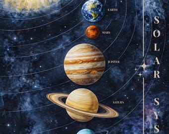 Solar System Poster for Kids, Space Nursery Wall Art, Educational Planets Printable, Astronomy Decor, Digital Download