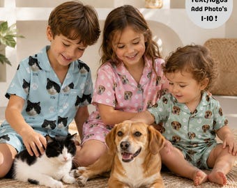 Custom Kids Pet Photo Short Pajamas – Personalized Summer Dog Cat Lover Sleepwear Birthday Gift