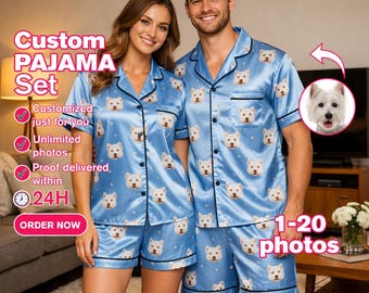 Custom Pet Photo Short Pajamas – Mother's Day Gift for Dog Mom and Dad