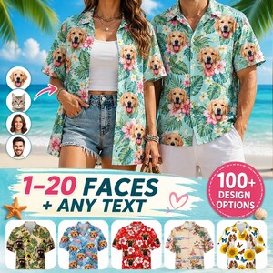 Custom Hawaiian Shirts & Matching Shorts Using Pet Photos - Dog Mom Dad Hawaii Set
