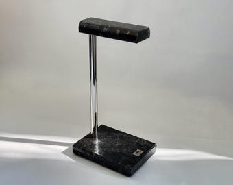 Black Marble Headphone Stand with Nickel Base – Luxury Audiophile Gift – Handmade Desk Organizer – Modern Tech Accessory