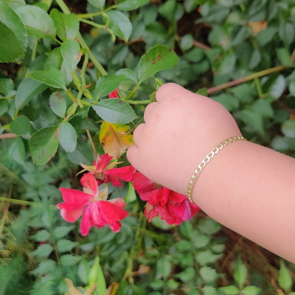 14K SOLID Gold Baby Chain Bracelet | Cuban Figaro Paperclip Chain Bracelet | First Birthday Gift | Easter Basket | Expecting Mother Gift