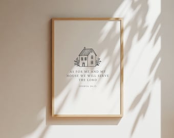 ヨシュア記 24:15 キリスト教の壁アート 印刷可能な聖書 デジタルダウンロード モダンな聖書の一節 ニュートラルなホームデコレーション 壁ポスター ミニマリストの壁アート