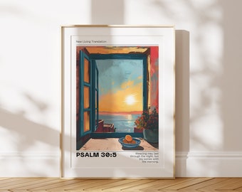 Psalm 30:5 Wall Art, Vintage Christian Decor, Retro Aesthetic Print, Bible Verse Wall Art, Henri Matisse Print, Scripture Digital Download