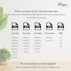 Puede incluir: Un gr&aacute;fico que muestra cinco tama&ntilde;os de marco est&aacute;ndar diferentes para impresiones digitales. Los tama&ntilde;os se enumeran en pulgadas e incluyen la relaci&oacute;n 2:3, la relaci&oacute;n 3:4, la relaci&oacute;n 4:5, la relaci&oacute;n 11:14 y los tama&ntilde;os ISO. El texto "Prints are sized to fit 20+ standard frame sizes!" est&aacute; en la parte superior del gr&aacute;fico. El texto "You will receive 5 high quality (300 dpi) files with your purchase that can fit the following frames." est&aacute; debajo de los tama&ntilde;os de marco.