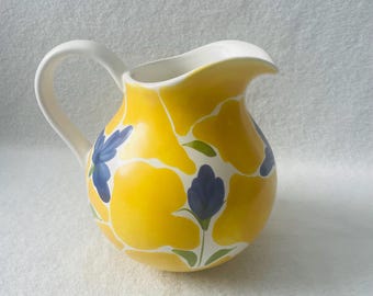 Dansk St. Tropez Vintage Pitcher 7” Yellow Hand Painted Made In Portugal Floral