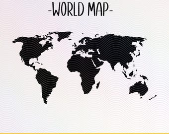 World map digital file, World map silhouette, Black and white, Digital download, DIY, Svg, Png, Jpg, Eps, Pdf,