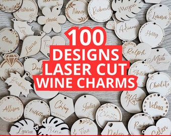 Archivo digital de encantos de vino, archivo de máquina CNC, archivo de grabado láser, archivo de corte láser, decoración de favor de boda, paquete de encantos de vino, Svg