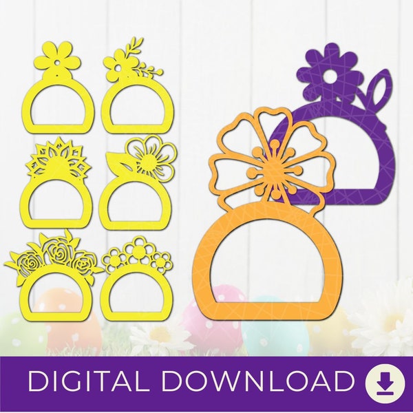 Laser cut Flower napkin rings digital file, Flower bundle, CNC Files, Engraving SVG Design, Laser engraving machine, Spring cutting file