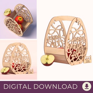 Cesto di Pasqua tagliato al laser per file digitali di uova, file CNC, design SVG per incisione, macchina per incisione laser, file di taglio cestino, SVG