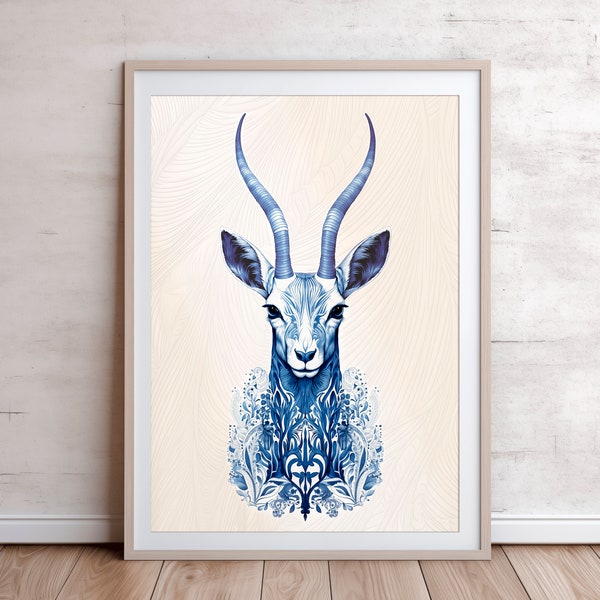 Gazelle, linocut, Digital,Room Decor,Printable Wall Art, Instant Download,Animal, Art Poster Illustration Print, A4/A3, house, spirit animal