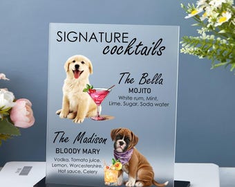 Pet Wedding Bar Sign, Dog Signature Cocktails Sign, Acrylic Wedding Bar Menu, Pet Signature Drink Bar Menu, Dog Signature Drinks Sign