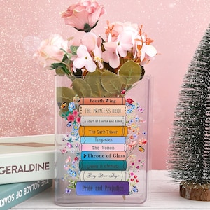 Customizable Readers Acrylic Book Vase,Personalized with Favorite Book Titles,Book Lover Gift, Book Girl Ornament Gift, Librarian Xmas Decor