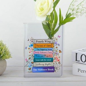 Custom Favorite Books Acrylic Vase for Flowers, Customizable with Your Favorite Book Titles, Book Shaped Flower Vase, Gift For Book Lover