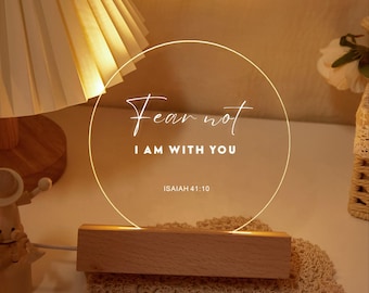 Lámpara de noche con versículo bíblico personalizado, lámpara LED cristiana personalizada, regalo religioso para ella, decoración religiosa, lámpara con versículo bíblico y base de madera.