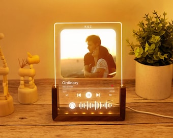 Placa LED personalizada con forma de canción y soporte, luz nocturna LED personalizada con foto, marco de fotos con impresiones musicales personalizadas, luz para aniversario o cumpleaños.
