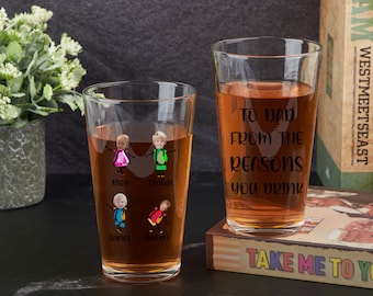 Funny Fathers Day Dad Beer Mug, To Dad From The Reasons You Drink Beer Glass, Funny Gift for Dad, Custom Kids Photo Face Mug，Bonus Dad