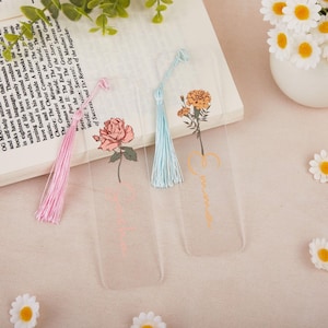 Personalized Birth Month Flower Bookmarks,Custom Acrylic Bookmark,Floral Bookmarks for Women, Reader Gift, Gifts for Mom Gift for her