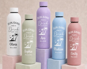 Personalized Stainless Steel Water Bottle with Name,Custom Insulated Sport Water Bottle 17oz,Beach Wedding Party Favors,Bridesmaid Gifts