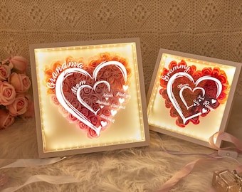 Personalized MOM Flower Shadow Box ,With 1-10 Child's Names Heart Rose Frame,Customized Heart-Shaped Rose Shadow Box With Light,Gift for Mom