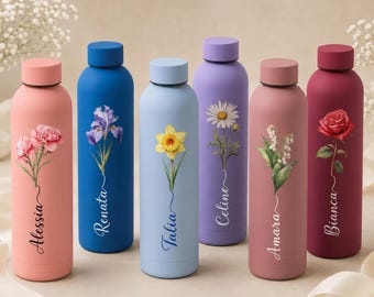 Personalized Birth Flower Tumbler 17oz,Custom Name Insulated Water Bottle,Stainless Steel Tumbler for Daily Trave,Birthday Gift for Her