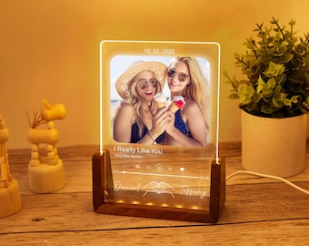 Marco de fotos personalizado con luz nocturna y placa musical, regalo para ella, marco de fotos personalizado, regalo para tu mejor amiga.