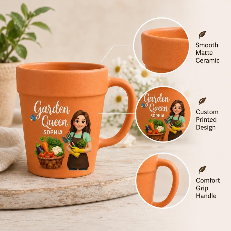 Personalized Photo Gardener Of The Year Mug,Custom Garden Queen Mug,Flower Pot Mug,Cartoon Gardener Portrait Mug,Gift For Garden Enthusiasts image 7