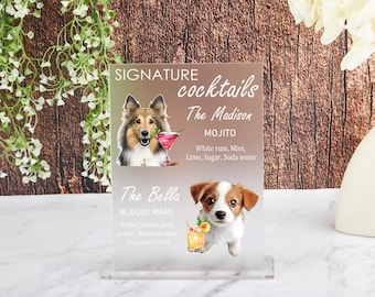 Insegna per cocktail personalizzati con il tuo cane, insegna per drink con il tuo animale domestico, menù per bar per matrimoni in acrilico, insegna per menu bar per animali domestici, insegna per drink con il tuo cane