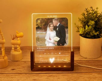 Placa de luz nocturna personalizada con foto y música, placa LED personalizada con canción y soporte, decoración para dormitorio, regalo de aniversario o cumpleaños para ella.