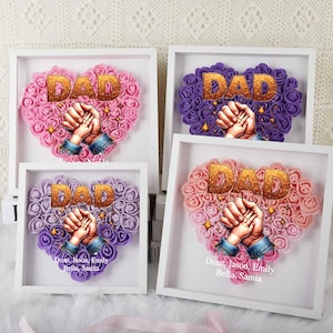 Scatola portafiori con fiori "Hand in Hand" per papà, scatola portafiori con rose personalizzate per papà con luce, scatola portafiori con fiori "DAD", regalo per papà e nonno