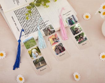 写真入りパーソナライズブックマーク、カスタムフォトアクリルブックマーク、読書ギフト、写真ギフト、読書好き、彼女へのギフト、お母さんへのギフト